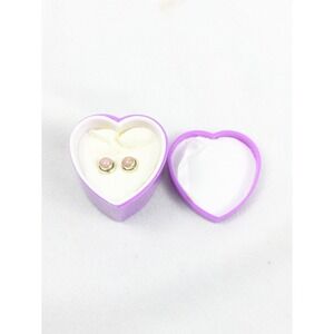 Sterling Silver 925 Round Dome Style Pink Gemstone Earrings With Heart Box